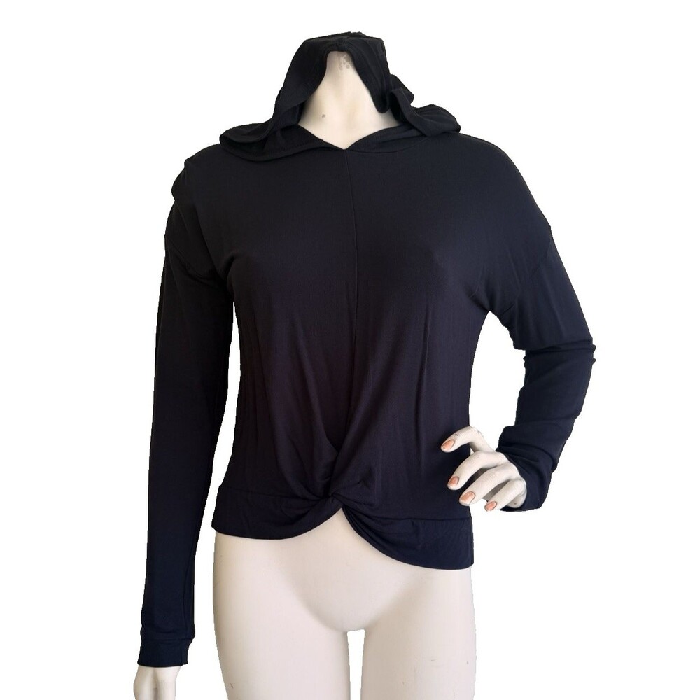 ZELLA Hoodie Top NWT Black Long Sleeve Twist Front Tee T Shirt Size XL